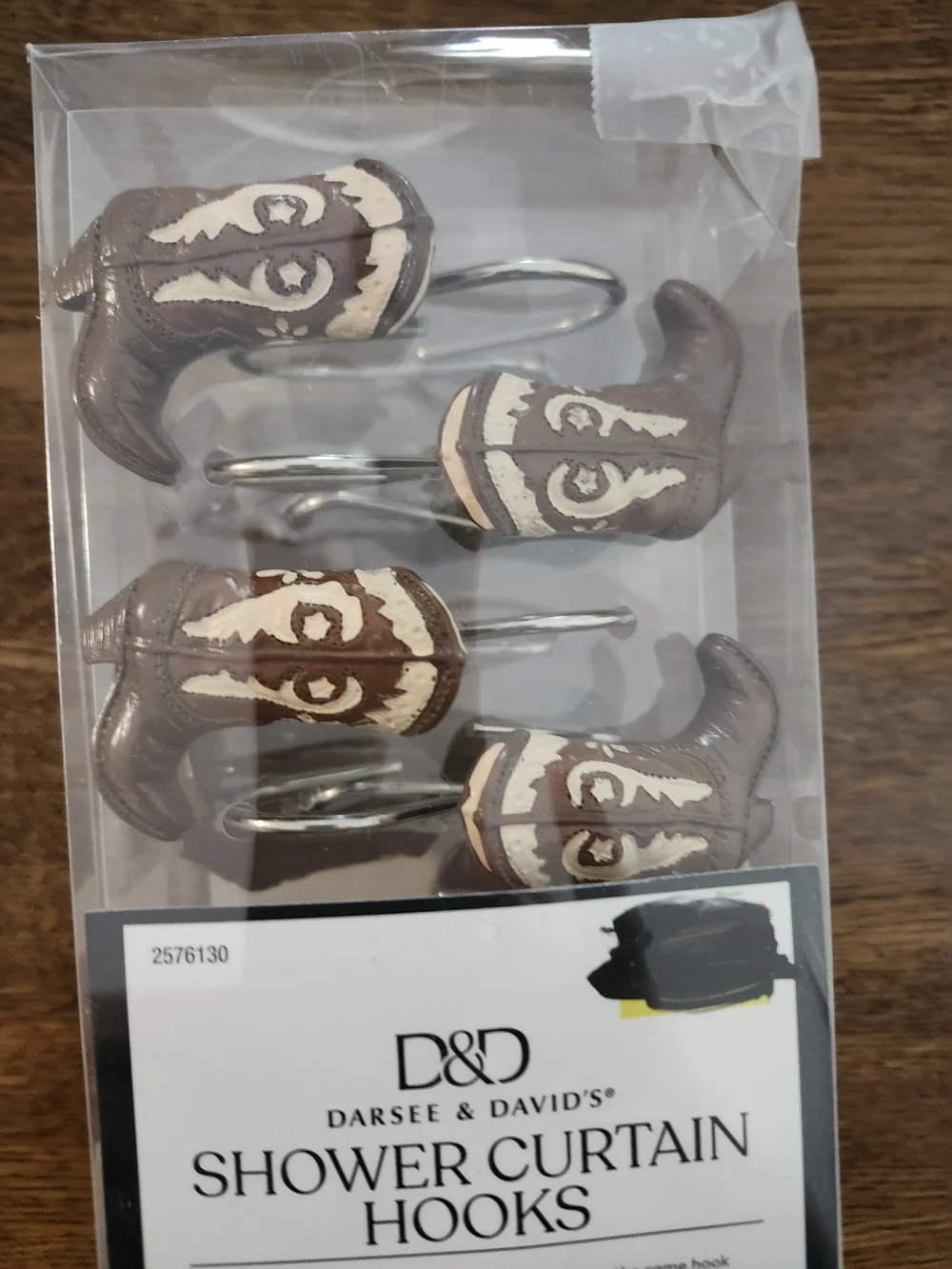 D&D Darsee & David's Western Boot Shower Curtain + Matching Hooks - Gold & White